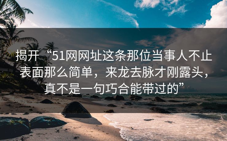 揭开“51网网址这条那位当事人不止表面那么简单，来龙去脉才刚露头，真不是一句巧合能带过的”