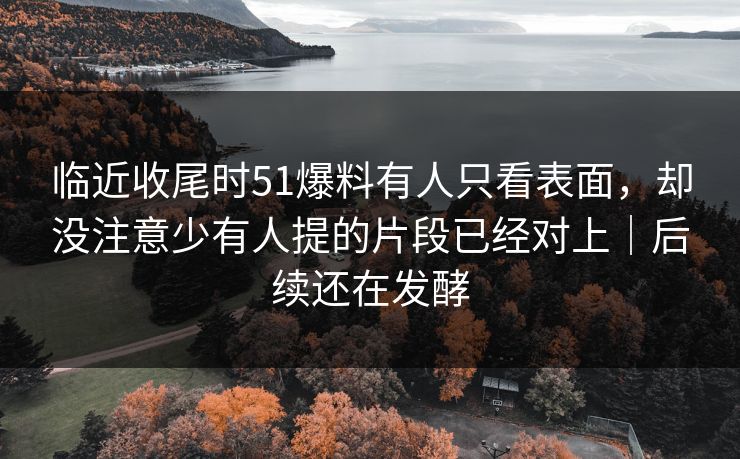 临近收尾时51爆料有人只看表面,却没注意少有人提的片段已经对上|后续还在发酵 临近收尾时51爆料有人只看表面,却没注意少有人提的片段已经对上|后续还在发酵